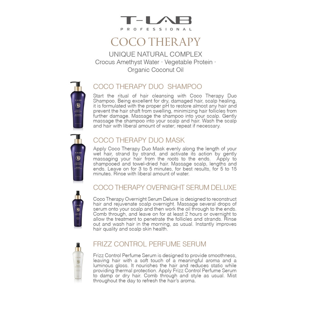 Šampūnas T-LAB Professional Coco Therapy DUO Shampoo, 300 ml kaina ir informacija | Šampūnai | pigu.lt