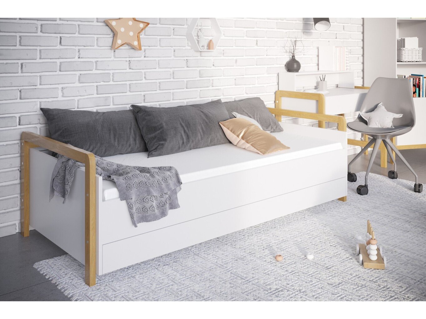 Miegamoji sofa - Victor, balta, 180x80 cm kaina ir informacija | Lovos | pigu.lt