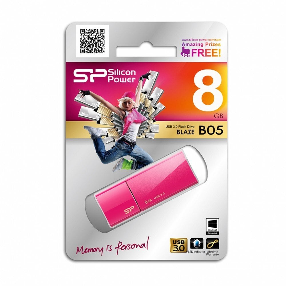 Silicon Power Blaze B05 8GB 3.0, Rožinis kaina ir informacija | USB laikmenos | pigu.lt