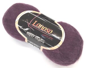 Mezgimo siūlai Lanoso Super Angora 100g; tamsiai violetinė 216 kaina ir informacija | Mezgimui | pigu.lt