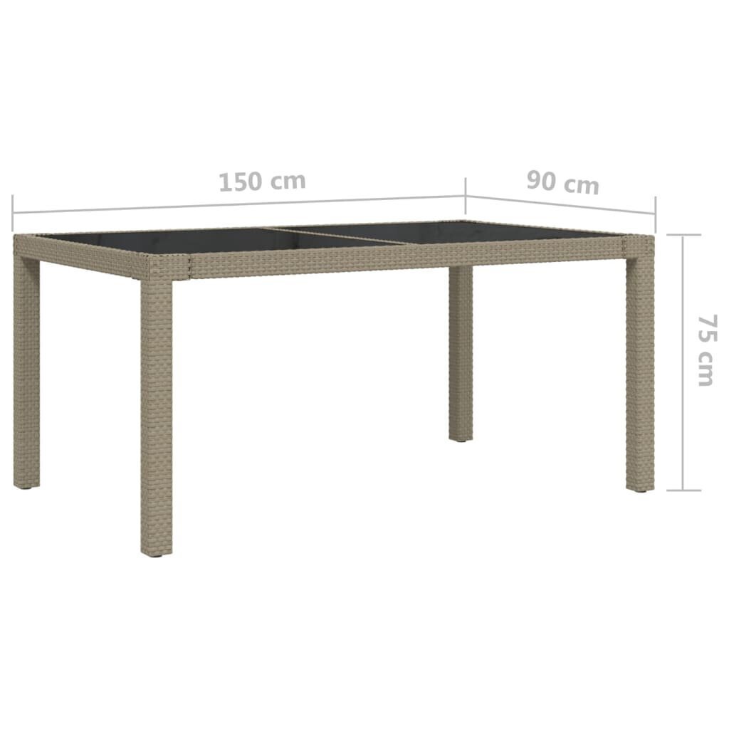 Sodo stalas, smėlio, 150x90x75cm, grūdintas stiklas/poliratanas kaina ir informacija | Lauko stalai, staliukai | pigu.lt