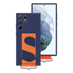 Silicone Cover with Strap for Samsung Galaxy S22 Ultra, Navy kaina ir informacija | Telefono dėklai | pigu.lt