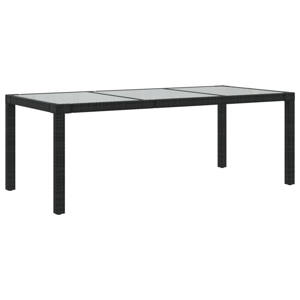 Sodo stalas, juodas, 190x90x75cm, grūdintas stiklas/poliratanas kaina ir informacija | Lauko stalai, staliukai | pigu.lt