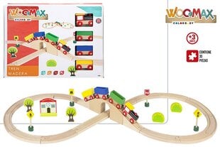 Деревянная железная дорога Woomax, 30 деталей цена и информация | Игрушки для мальчиков | pigu.lt