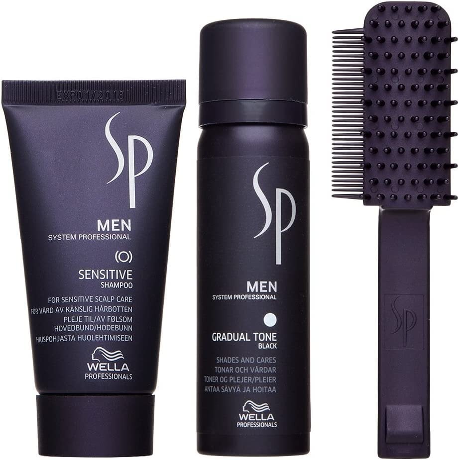 Rinkinys vyrams žiliems plaukams paslėpti Wella Professionals SP Men Gradual Tone: šampūnas 30 ml + dažančios putos 60 ml + šepetys