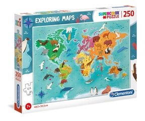 Clementon dėlionė Pasaulio žemėlapis su gyvūnais, 250 vnt. kaina ir informacija | Dėlionės (puzzle) | pigu.lt