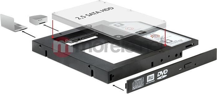 Delock Slim SATA 5.25″ Installation Frame (13 mm) for 1 x 2.5″ SATA HDD up to 9.5 mm (61993) kaina ir informacija | Komponentų priedai | pigu.lt