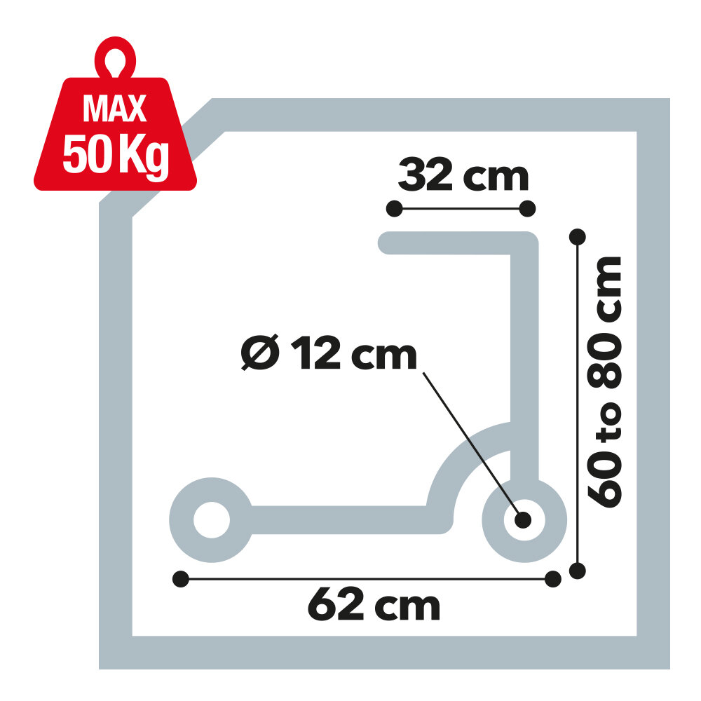 Raudonas paspirtukas (aliuminis, 120 mm PVC ratai), maksimali apkrova 50 kg kaina ir informacija | Paspirtukai | pigu.lt