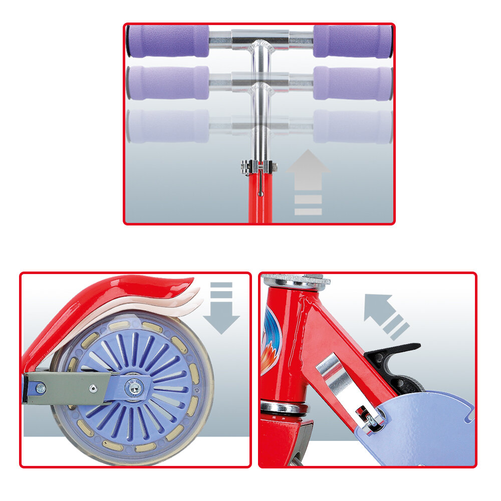 Raudonas paspirtukas (aliuminis, 120 mm PVC ratai), maksimali apkrova 50 kg kaina ir informacija | Paspirtukai | pigu.lt