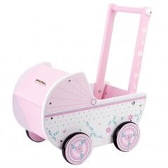 Medinis rožinis/baltas lėlių vežimėlis Woomax kaina ir informacija | Žaislai mergaitėms | pigu.lt