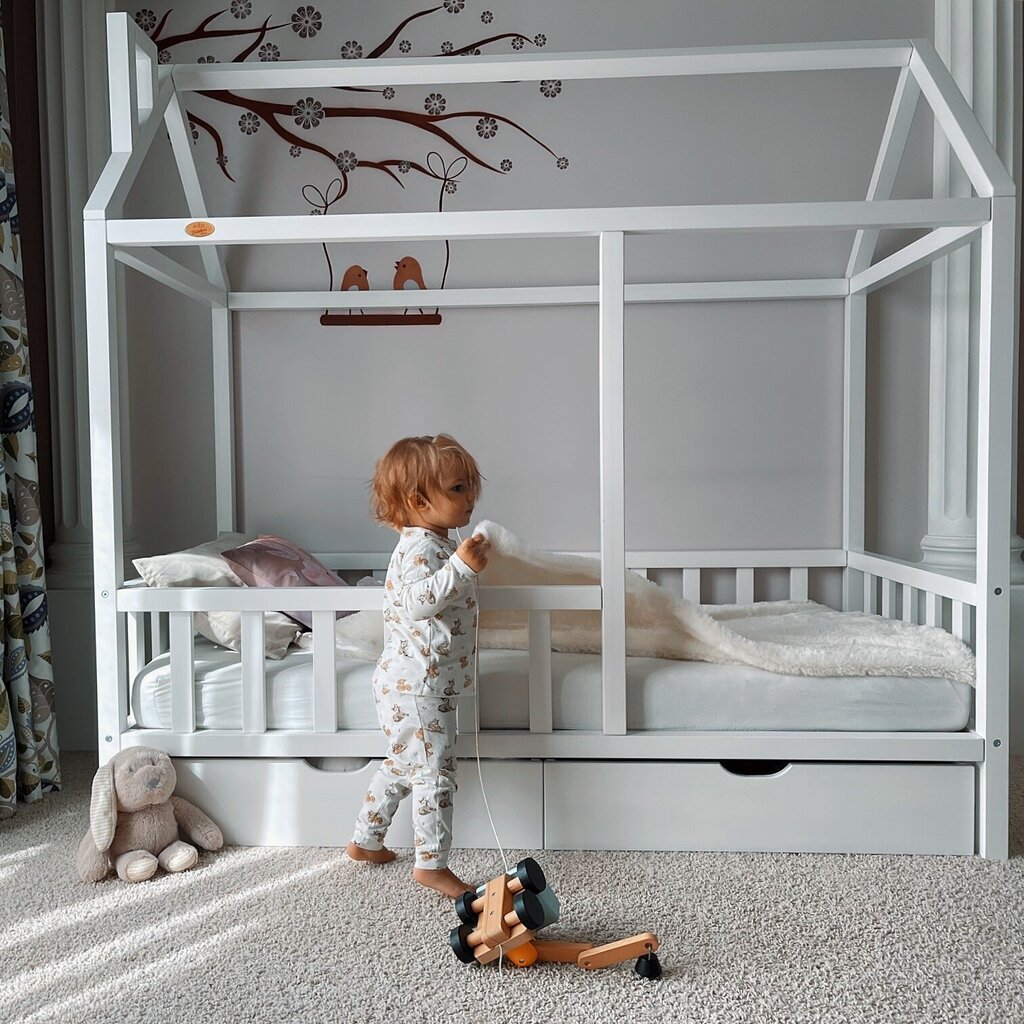 Vaikiška dviaukštė lova, 90 x 180 x 175 cm, balta. Folkland Home kaina |  pigu.lt
