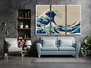 Trijų dalių paveikslas The Great Wave Of Kanagawa, Katsushika Hokusai, 150x100 cm, Wolf Kult kaina ir informacija | Reprodukcijos, paveikslai | pigu.lt