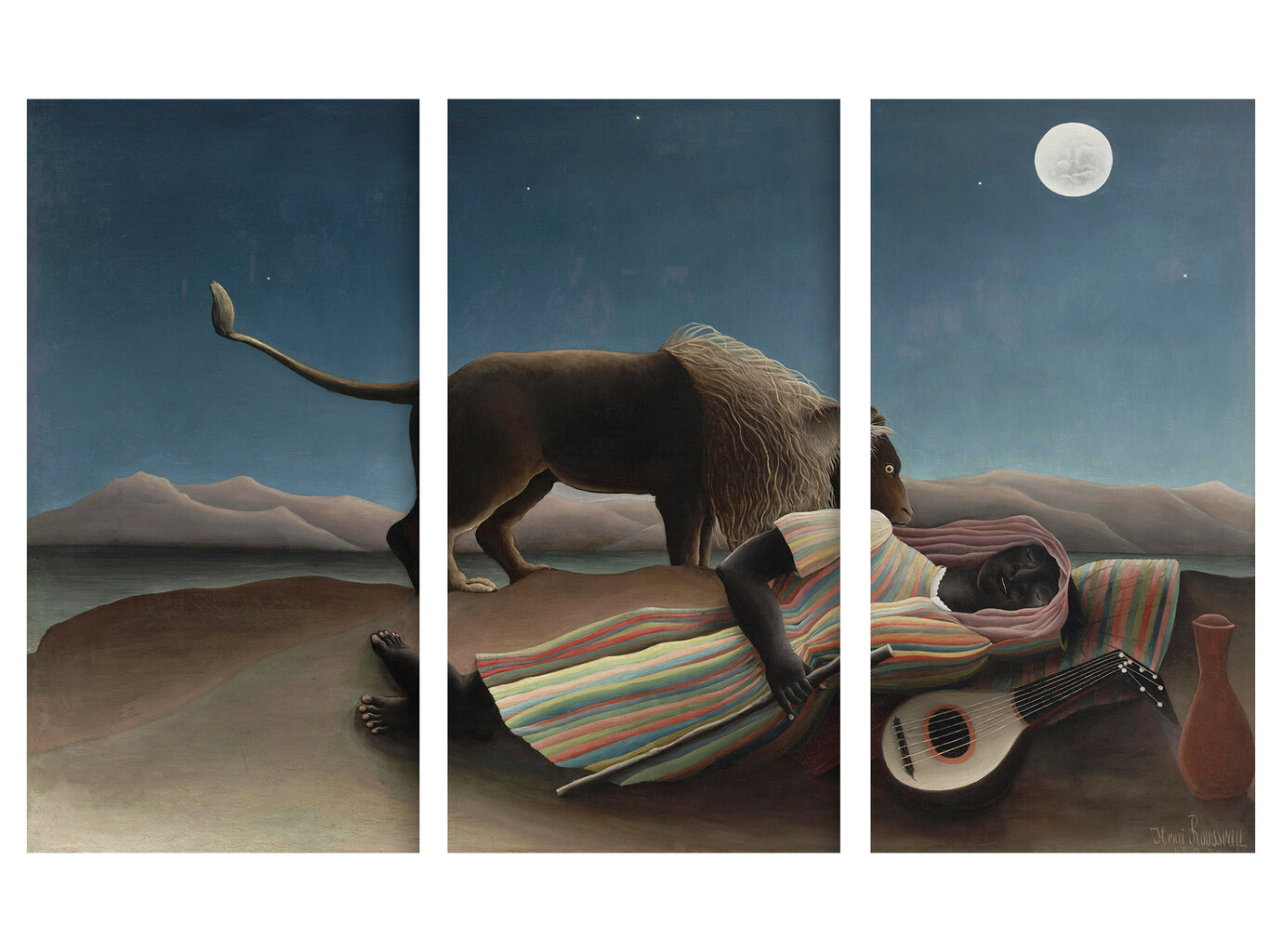 Trijų dalių paveikslas The Sleeping Gypsy, Henri Rousseau, 120x80 cm, Wolf Kult kaina ir informacija | Reprodukcijos, paveikslai | pigu.lt