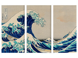 Trijų dalių paveikslas The Great Wave Of Kanagawa, Katsushika Hokusai, 120x80 cm, Wolf Kult kaina ir informacija | Reprodukcijos, paveikslai | pigu.lt