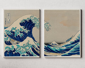 Dviejų dalių paveikslas The Great Wave Of Kanagawa, Katsushika Hokusai, 140x100 cm, Wolf Kult kaina ir informacija | Reprodukcijos, paveikslai | pigu.lt