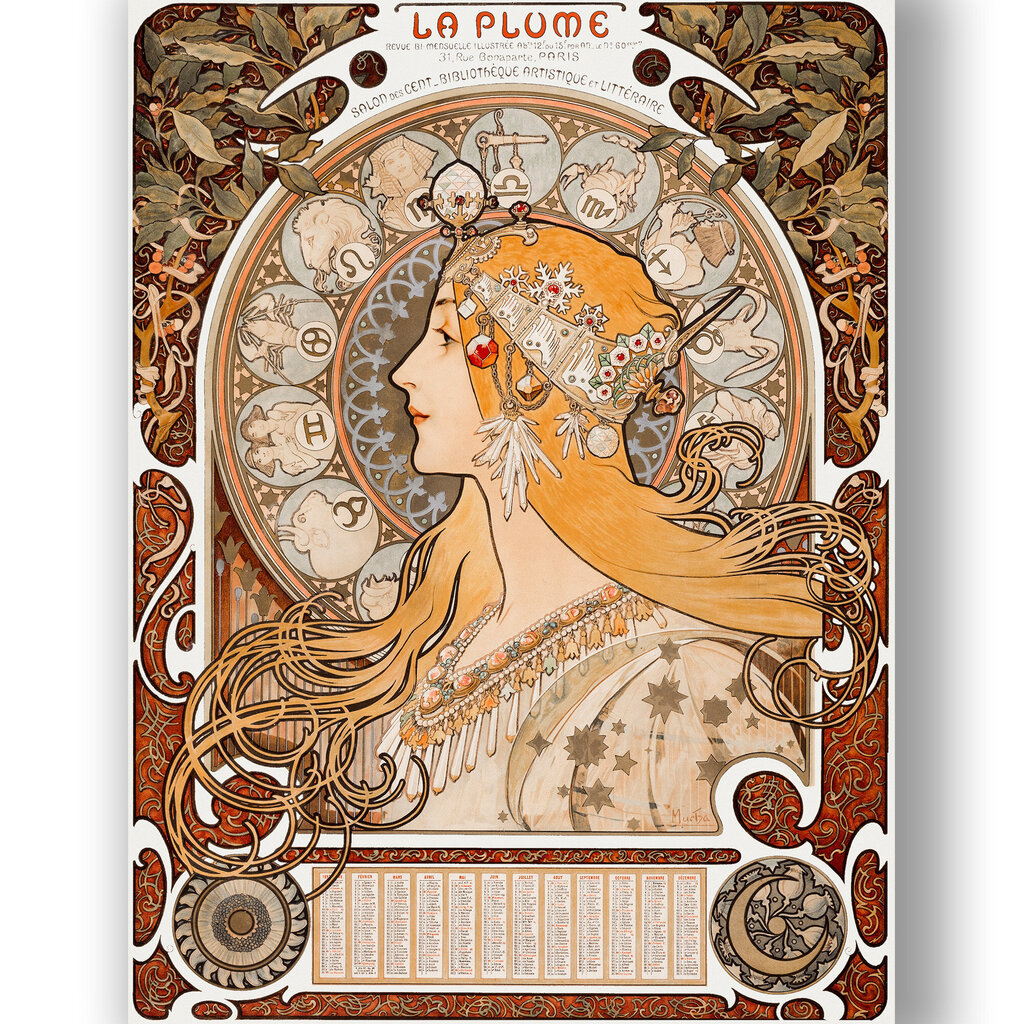 Paveikslas La Plume, Alphonse Mucha, 40x60 cm, Wolf Kult kaina ir informacija | Reprodukcijos, paveikslai | pigu.lt