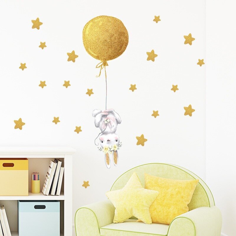 Vaikiškas sienų lipdukas Kiškutis su balionu ir žvaigždėmis цена и информация | Interjero lipdukai | pigu.lt