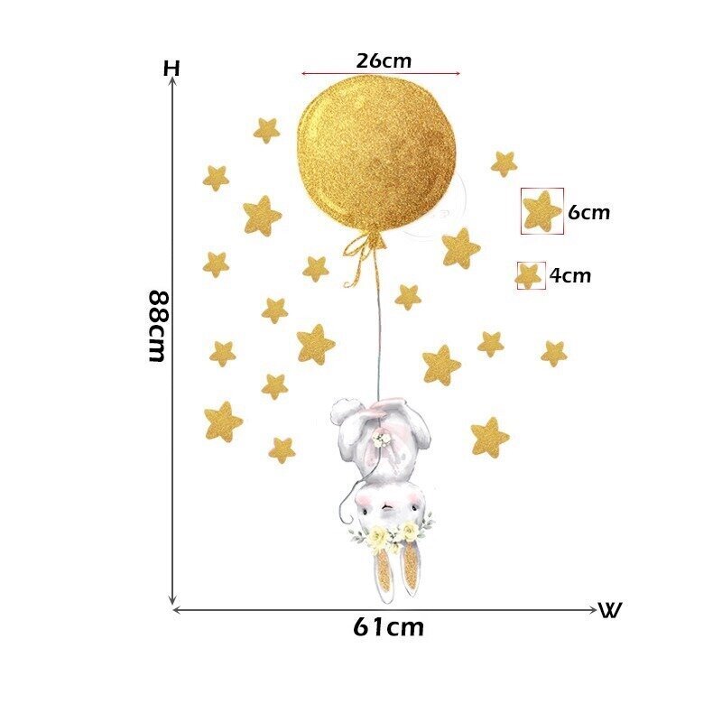 Vaikiškas sienų lipdukas Kiškutis su balionu ir žvaigždėmis цена и информация | Interjero lipdukai | pigu.lt