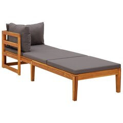 vidaXL Saulės gultas su 1 porankiu ir pilkomis pagalvėlėmis, akacija kaina ir informacija | Lauko kėdės, foteliai, pufai | pigu.lt