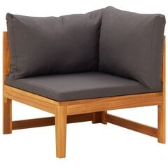 vidaXL Kampinė sofa su tamsiai pilkomis pagalvėlėmis, akacijos masyvas kaina ir informacija | Lauko kėdės, foteliai, pufai | pigu.lt