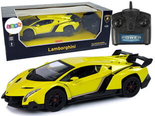 Radijo bangomis valdomas Lamborghini Veneno 1:24 geltonas su pulteliu цена и информация | Игрушки для мальчиков | pigu.lt