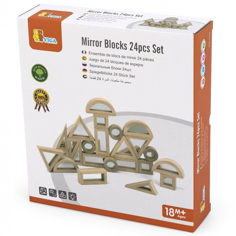 Medinių veidrodinių blokelių dėlionė 24 elementų „VIGA“ kaina ir informacija | Žaislai kūdikiams | pigu.lt