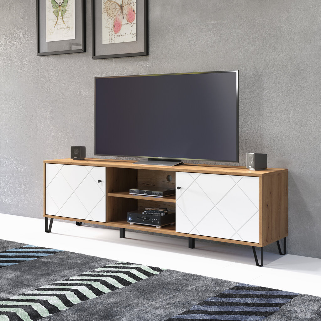 TV staliukas MC Akcent Touch, 183x56 cm, baltas/rudas kaina ir informacija | TV staliukai | pigu.lt