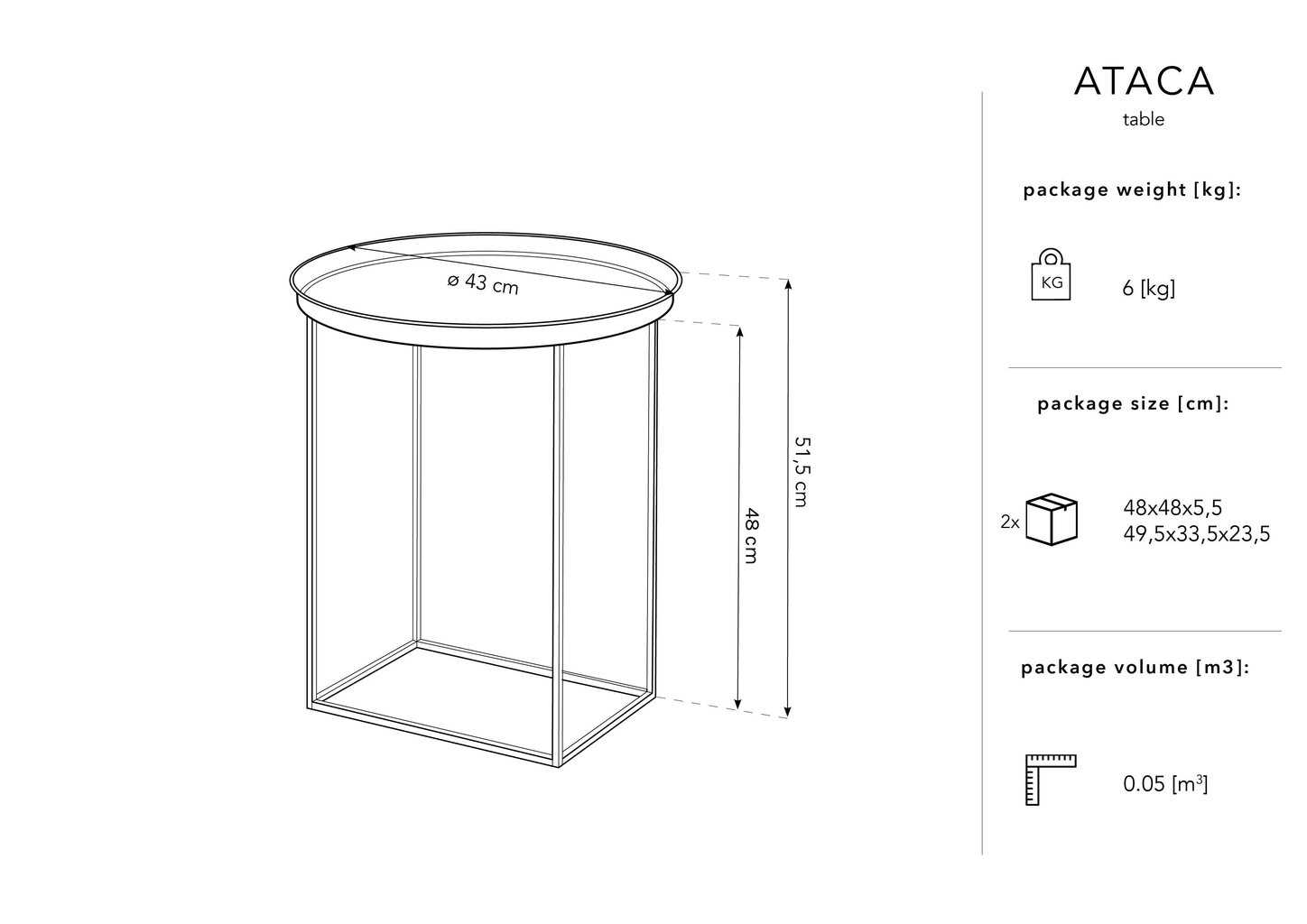 Kavos staliukas Micadoni Home Ataca, 43x51,5 cm, juodas kaina ir informacija | Kavos staliukai | pigu.lt