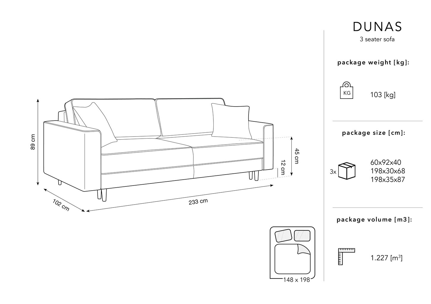 Trivietė sofa Micadoni Home Dunas, smėlio spalvos/auksinės spalvos kaina ir informacija | Sofos | pigu.lt