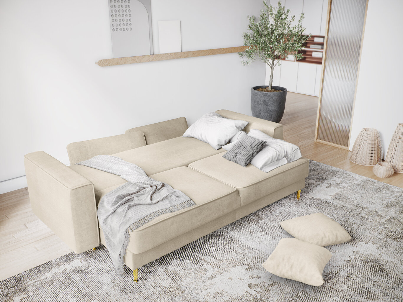 Trivietė sofa Micadoni Home Dunas, smėlio spalvos/auksinės spalvos kaina ir informacija | Sofos | pigu.lt