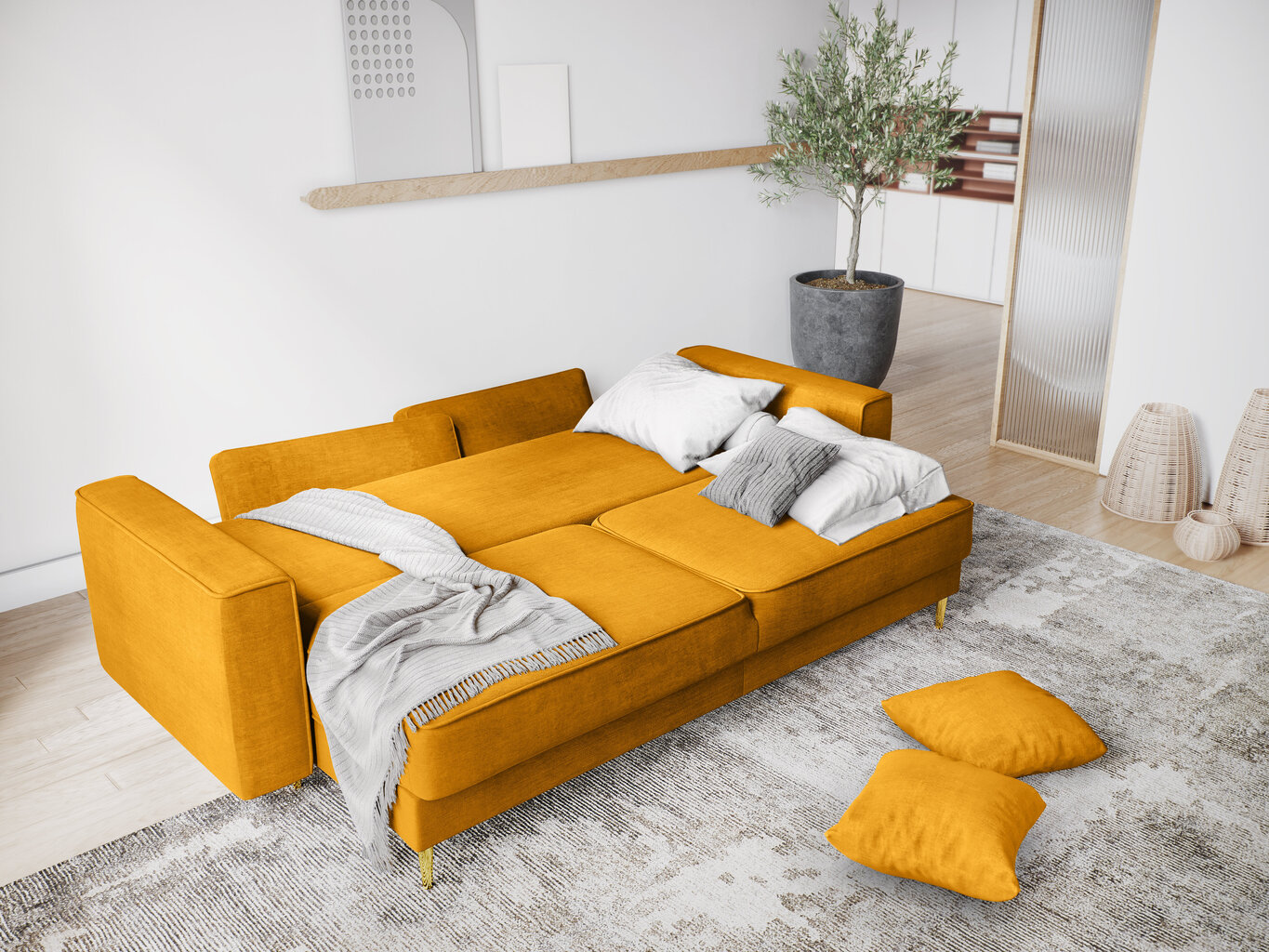 Trivietė sofa Micadoni Home Dunas, geltona/auksinės spalvos цена и информация | Sofos | pigu.lt