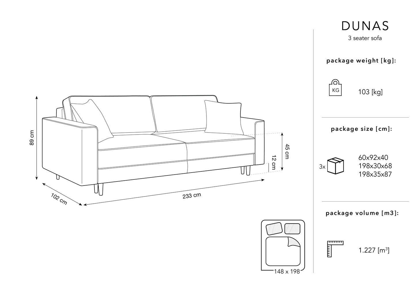 Trivietė sofa Micadoni Home Dunas, tamsiai mėlyna/auksinės spalvos kaina ir informacija | Sofos | pigu.lt