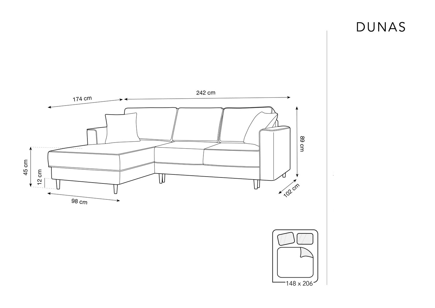 Minkštas kampas Micadoni Home Dunas 4S, smėlio spalvos/juodas цена и информация | Minkšti kampai | pigu.lt