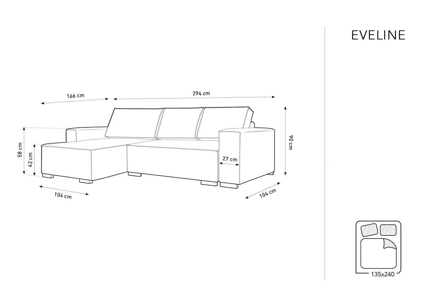 Universalus minkštas kampas Micadoni Home Eveline 4S, juodas цена и информация | Minkšti kampai | pigu.lt