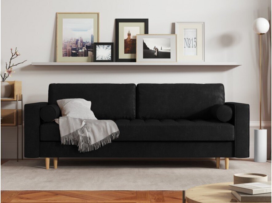 Trivietė dirbtinės odos sofa Micadoni Home Gobi, juoda kaina ir informacija | Sofos | pigu.lt