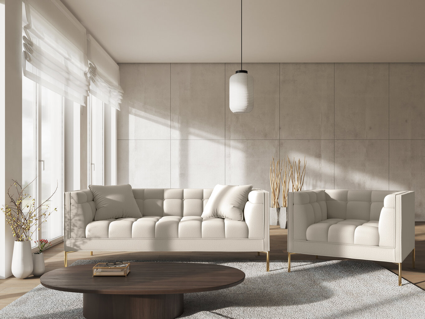 Dvivietė sofa Micadoni Home Karoo, smėlio kaina ir informacija | Sofos | pigu.lt