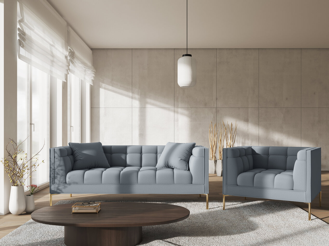 Dvivietė sofa Micadoni Home Karoo, šviesiai mėlyna цена и информация | Sofos | pigu.lt