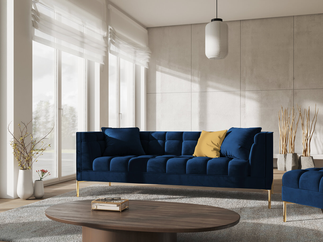 Trivietė veliūrinė sofa Micadoni Home Karoo, mėlyna kaina ir informacija | Sofos | pigu.lt