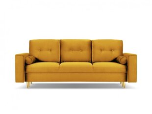 Trivietė veliūrinė sofa Micadoni Home Leona, geltona/auksinės spalvos kaina ir informacija | Sofos | pigu.lt