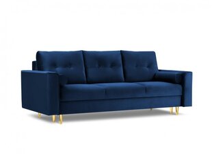 Trivietė veliūrinė sofa Micadoni Home Leona, mėlyna/auksinės spalvos kaina ir informacija | Sofos | pigu.lt