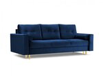 Trivietė veliūrinė sofa Micadoni Home Leona, mėlyna/auksinės spalvos