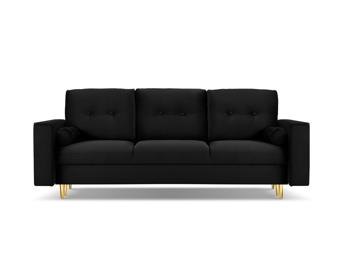 Trivietė veliūrinė sofa Micadoni Home Leona, juoda/auksinės spalvos kaina ir informacija | Sofos | pigu.lt