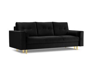 Trivietė veliūrinė sofa Micadoni Home Leona, juoda/auksinės spalvos kaina ir informacija | Sofos | pigu.lt