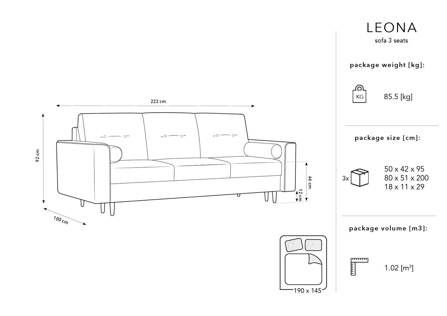 Trivietė veliūrinė sofa Micadoni Home Leona, tamsiai žalia/juoda kaina ir informacija | Sofos | pigu.lt