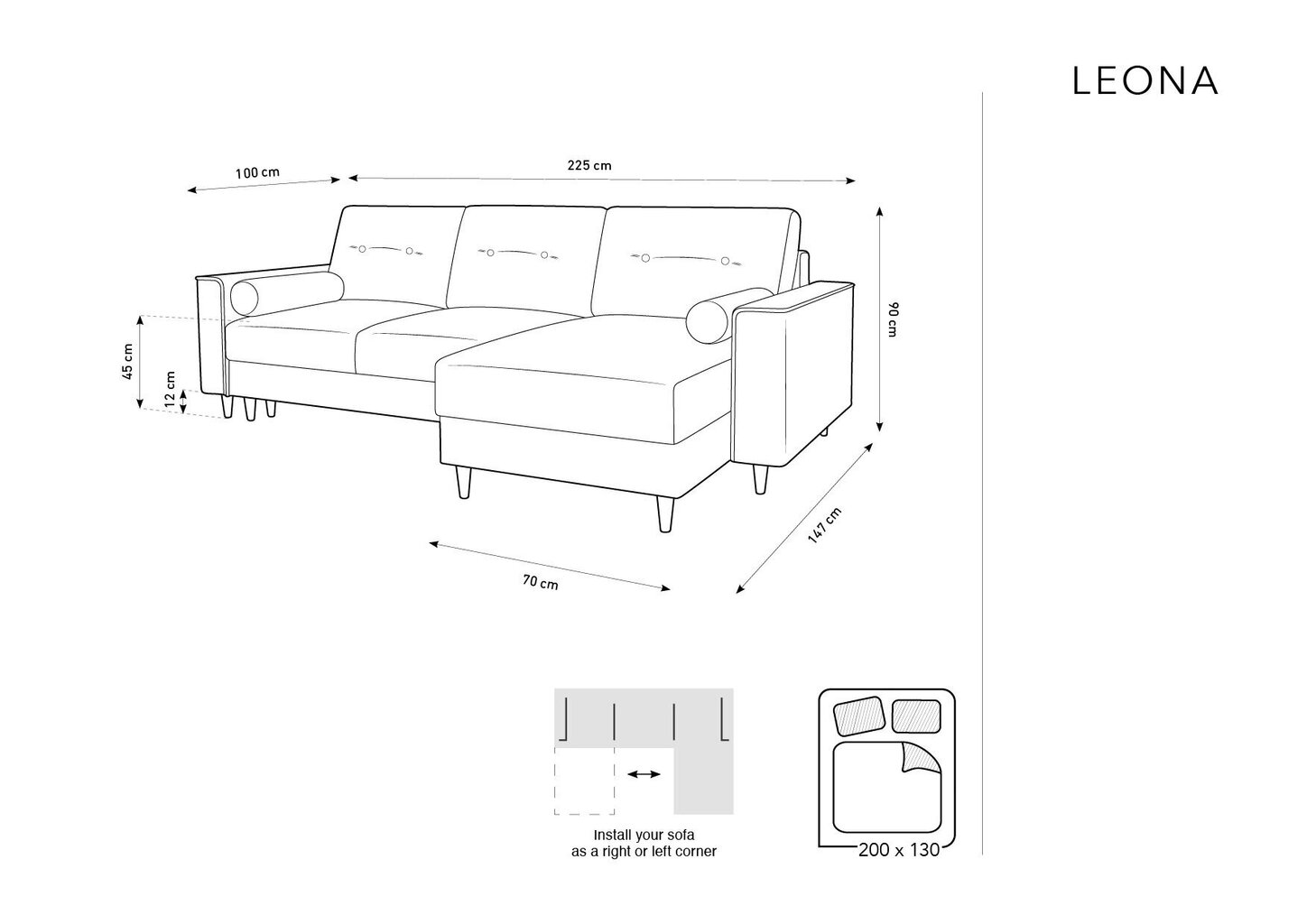 Universalus minkštas kampas Micadoni Home Leona, geltonas/auksinės spalvos цена и информация | Minkšti kampai | pigu.lt