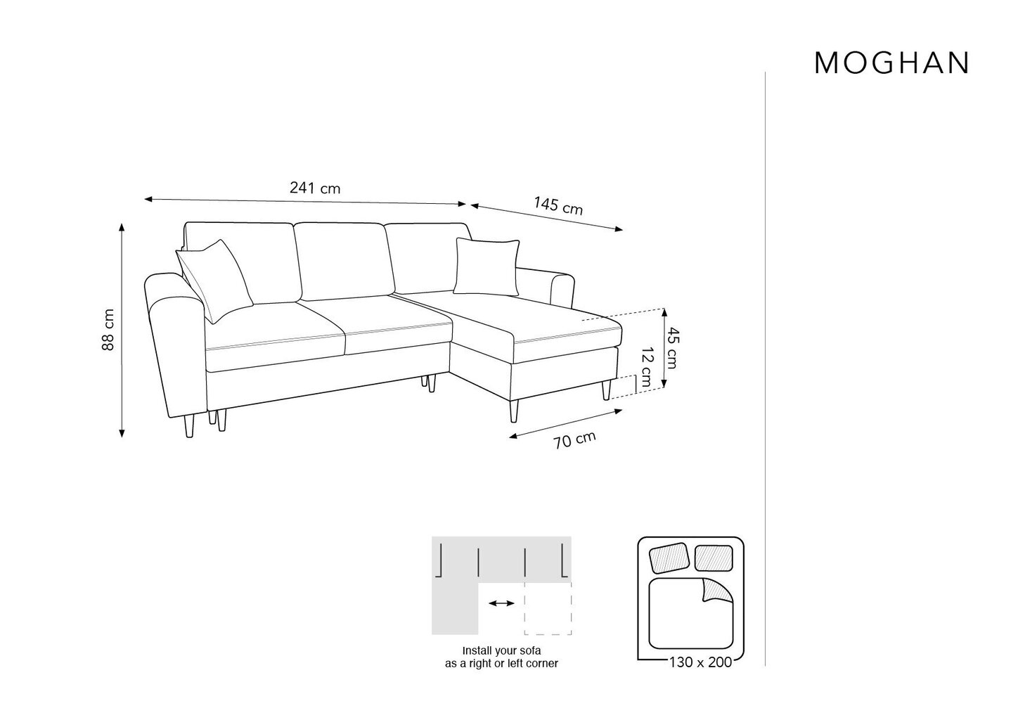 Universalus minkštas kampas Micadoni Home Moghan, šviesiai mėlynas/auksinės spalvos цена и информация | Minkšti kampai | pigu.lt