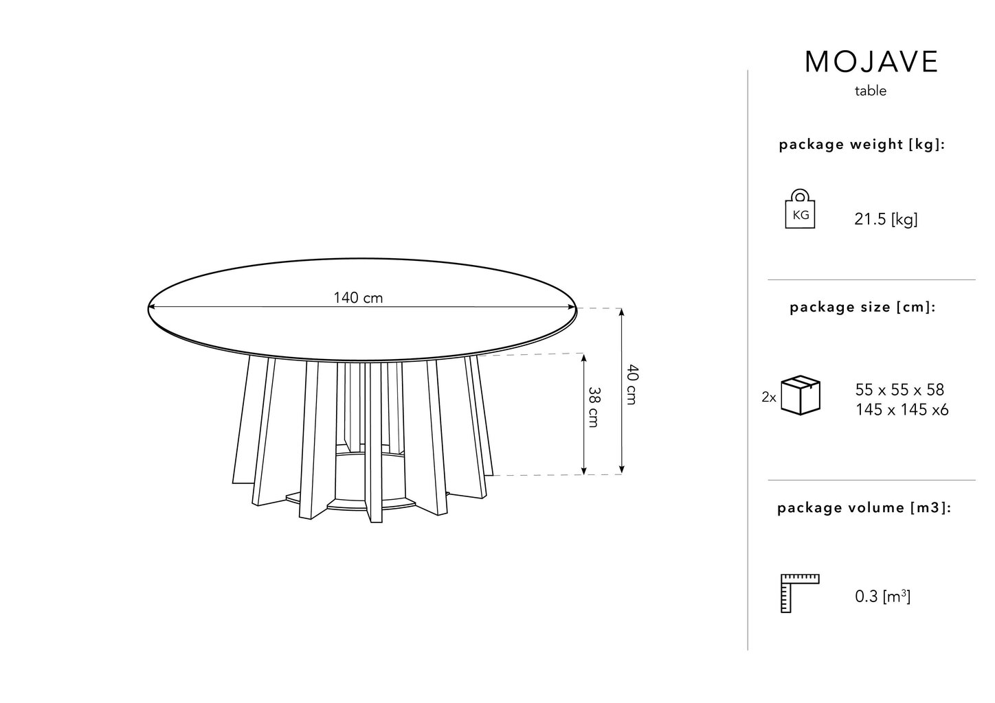 Kavos staliukas Micadoni Home Mojave, 140 cm, rudas kaina ir informacija | Kavos staliukai | pigu.lt