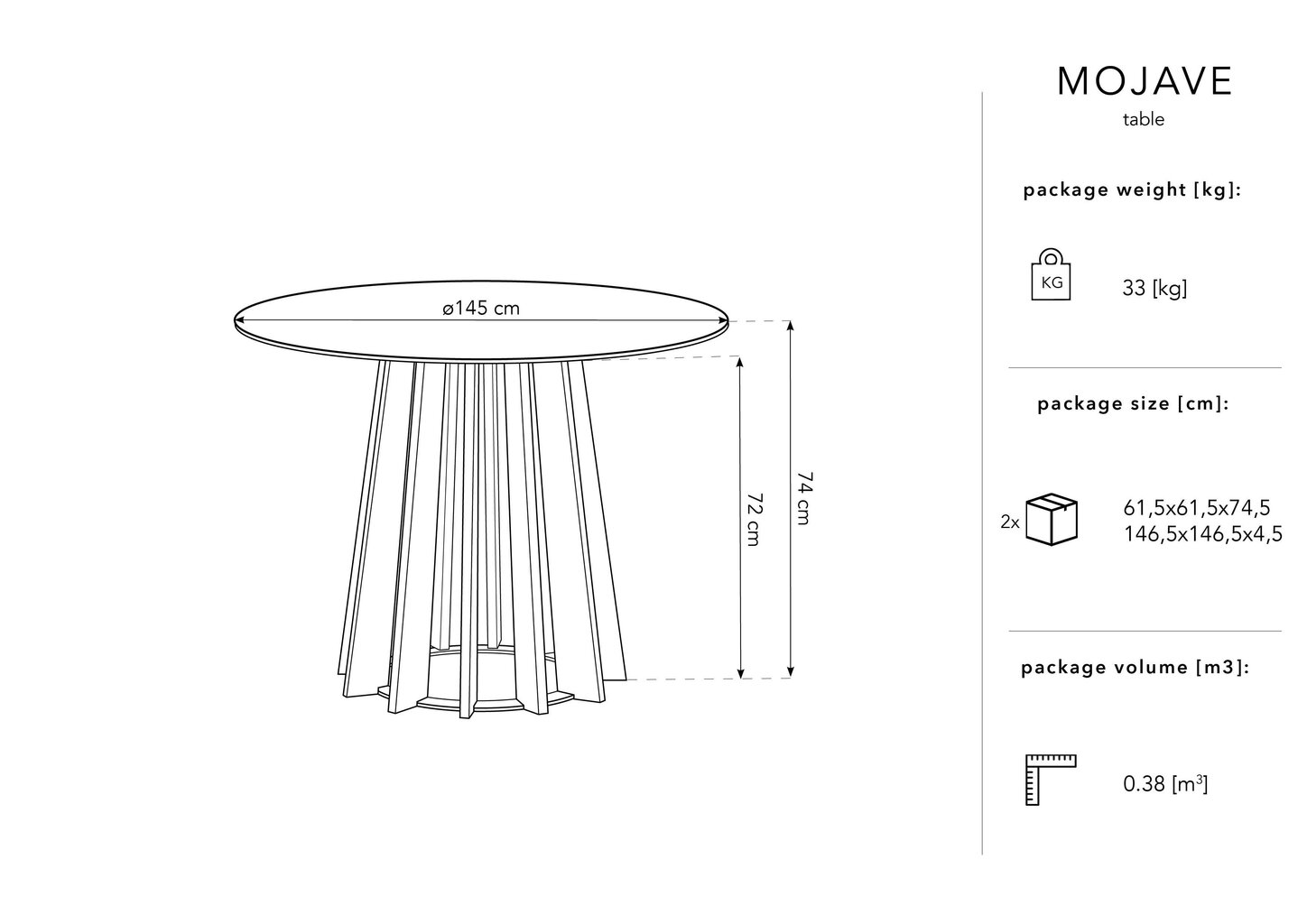 Stalas Micadoni Home Mojave, 145 cm, rudas kaina ir informacija | Virtuvės ir valgomojo stalai, staliukai | pigu.lt