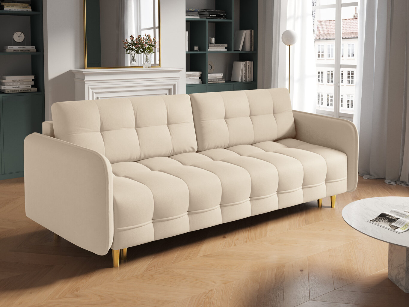 Trivietė sofa Micadoni Home Scaleta, smėlio spalvos/auksinės spalvos kaina ir informacija | Sofos | pigu.lt