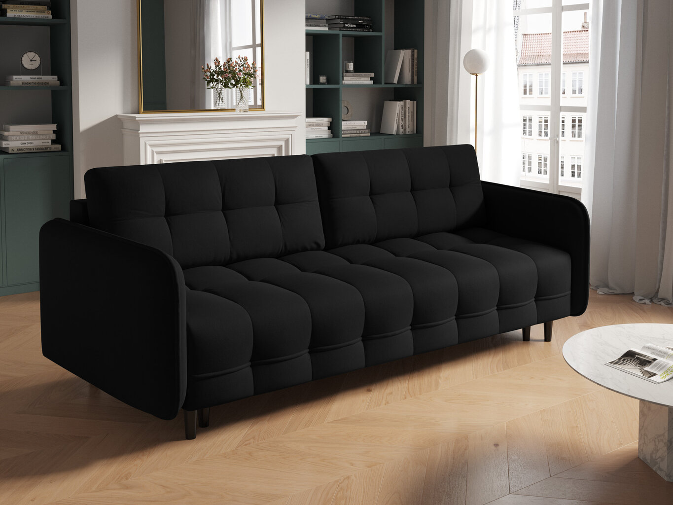 Trivietė sofa Micadoni Home Scaleta, juoda kaina ir informacija | Sofos | pigu.lt